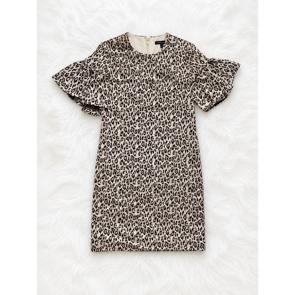 Banana Republic Leopard Print Flutter Sleeve Shift Dress Size 0 Animal Print